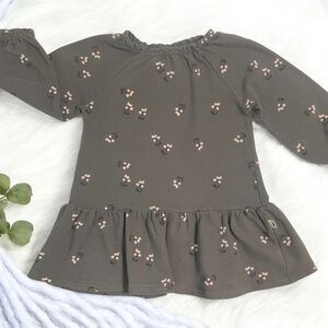 Gray Long Sleeve Sweatshirt Dress with Pink Floral Pattern